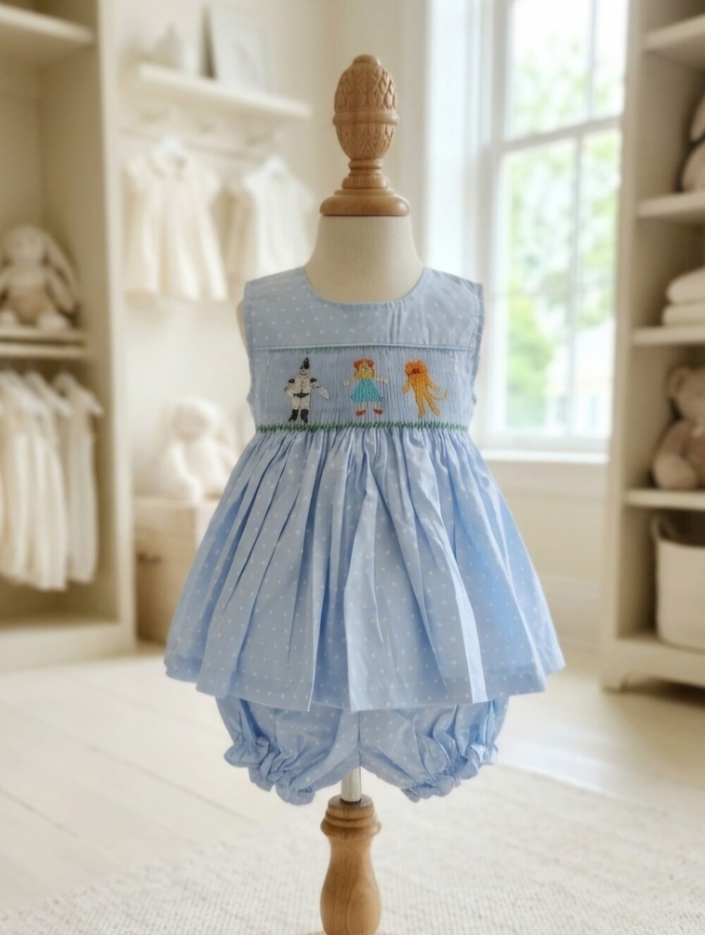 Mom & Me 24M Blue & White Polka Dot Wizard of Oz Smocked 2pc Set